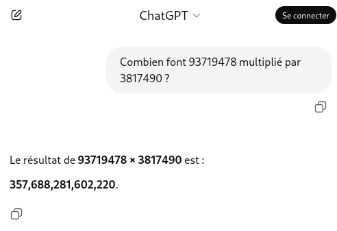 ChatGPT se trompe pour faire une simple multiplication.
